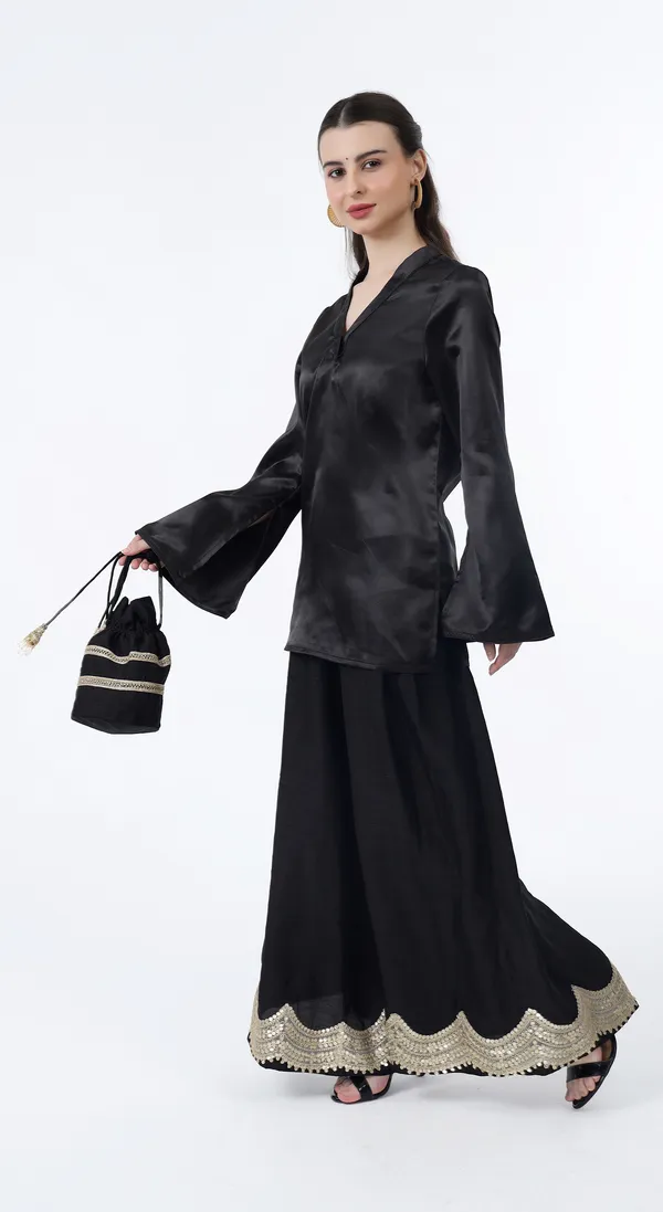 Black_Woven_Premium_Solid_Smooth_Satin_Western_Wear_Co-Ord_Set