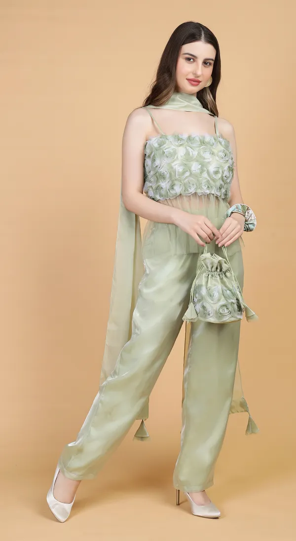 Pista_Green_Woven_Premium_Blended_Soft_Silk_Organza_Western_Wear_Co-Ord_Set