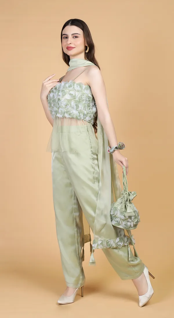 Pista_Green_Woven_Premium_Blended_Soft_Silk_Organza_Western_Wear_Co-Ord_Set