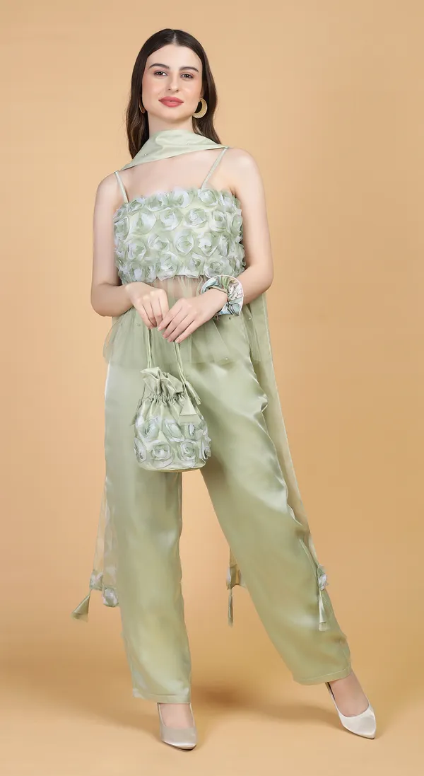 Pista_Green_Woven_Premium_Blended_Soft_Silk_Organza_Western_Wear_Co-Ord_Set