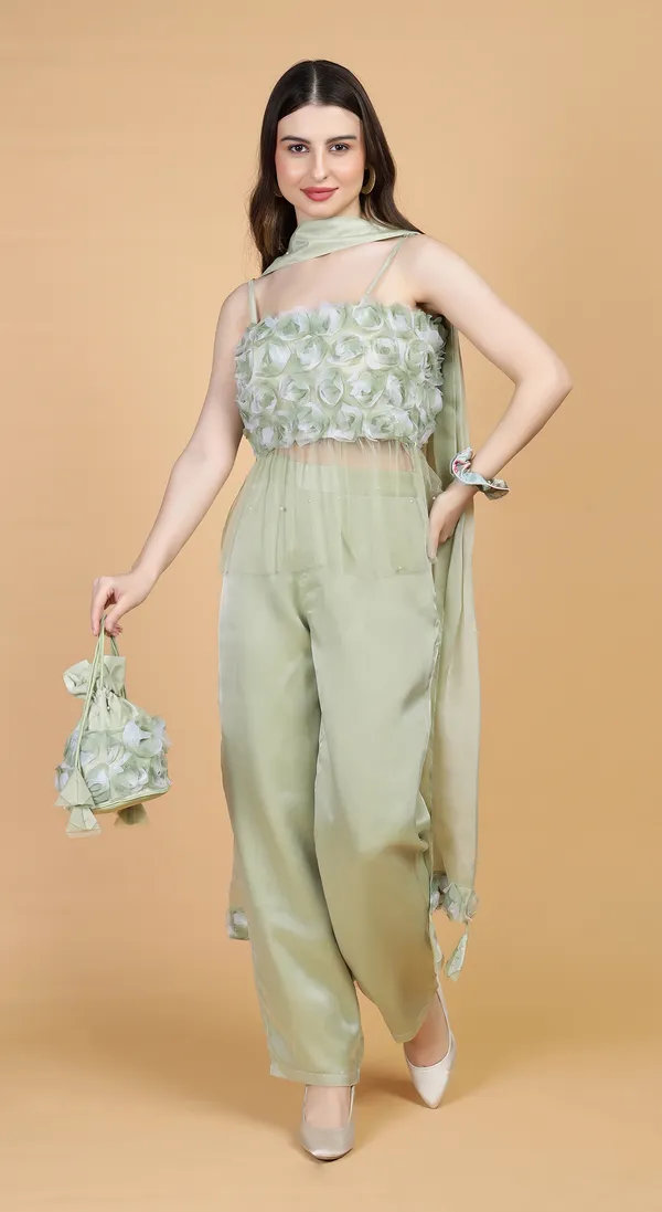 Pista_Green_Woven_Premium_Blended_Soft_Silk_Organza_Western_Wear_Co-Ord_Set