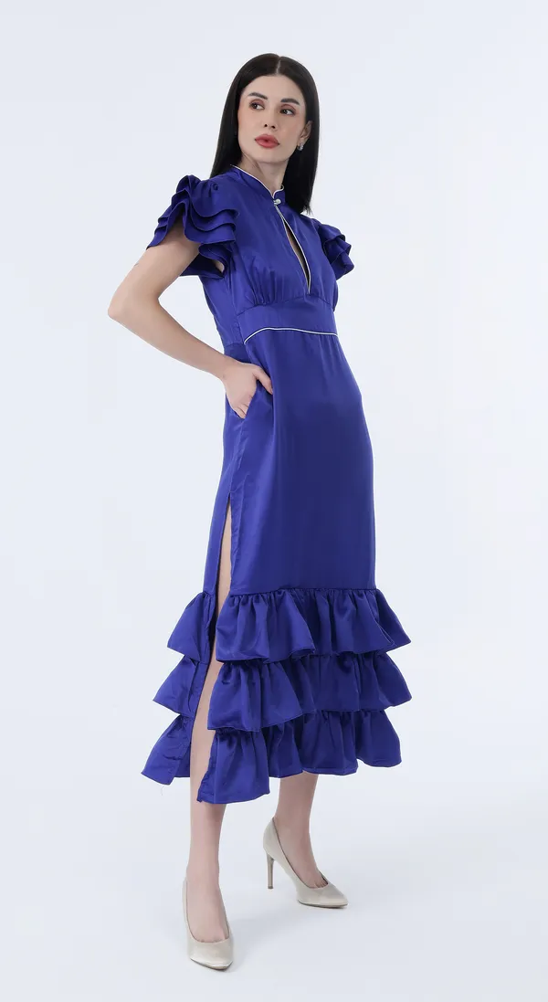 Royal_Blue_Woven_Premium_Polyester_Silky_Smooth_Satin_Long_Party_wear_Dress_With_Complimentary_Scrunchie