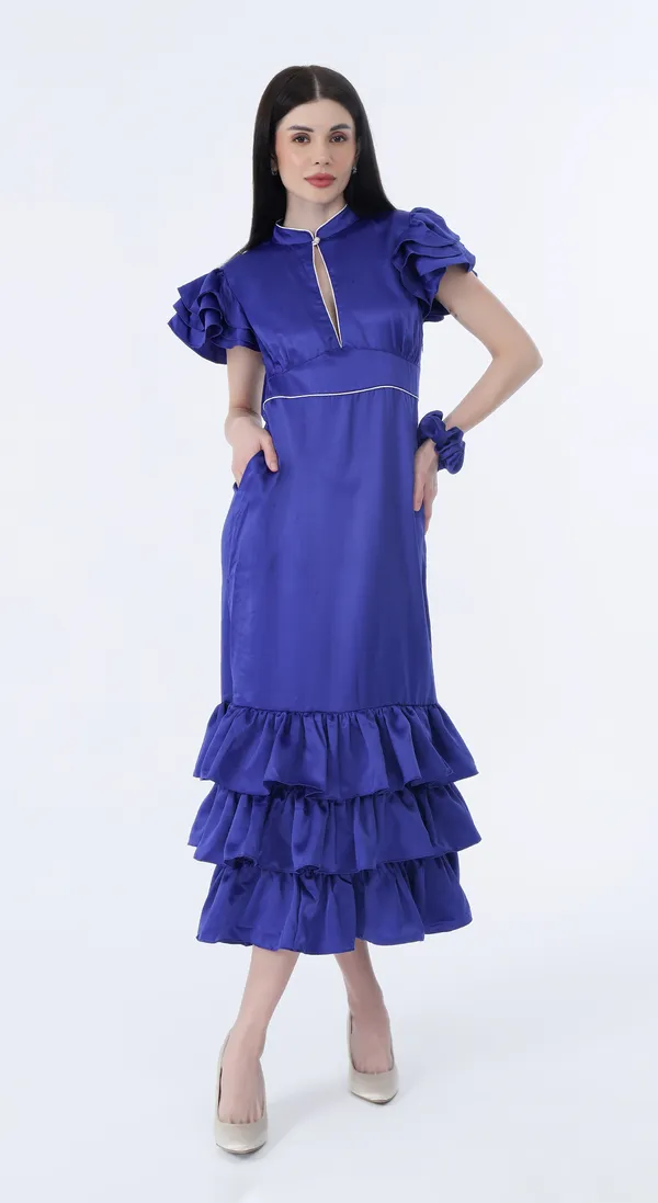 Royal_Blue_Woven_Premium_Polyester_Silky_Smooth_Satin_Long_Party_wear_Dress_With_Complimentary_Scrunchie