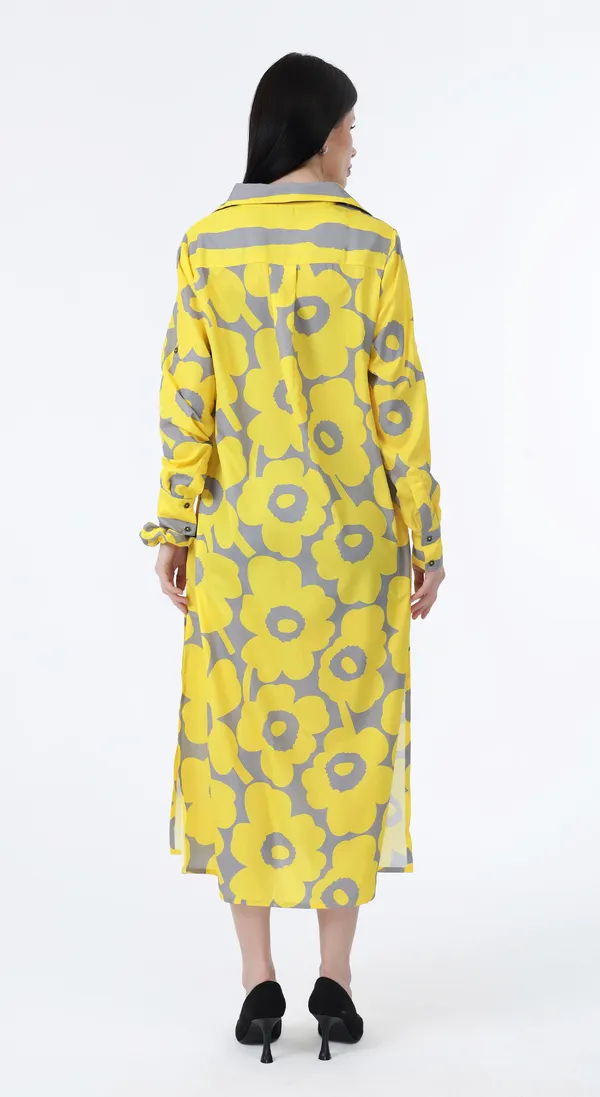 Yellow_Woven_Premium_Polyester_A_line_Shirt_Dress_with_side_pockets_and_Complimentary_Scrunchie