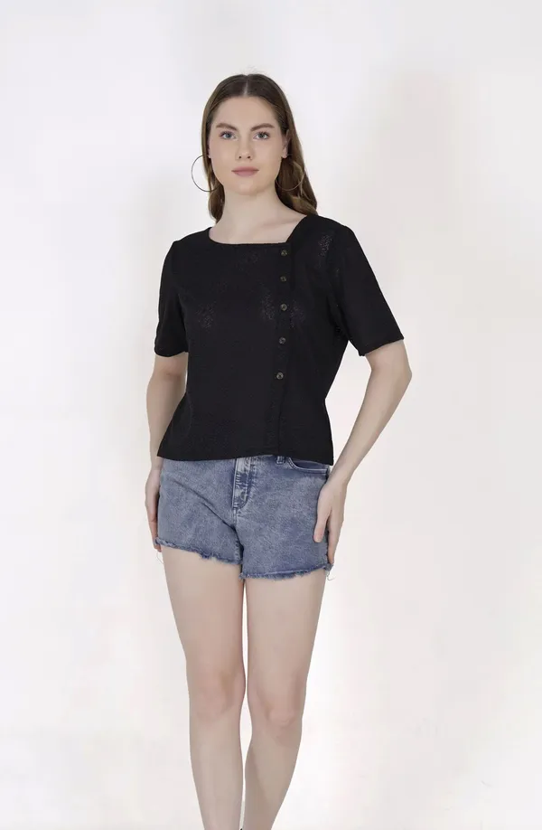 Black_Knitted_Nylon_Blended_Western_Wear_Top_For_Women