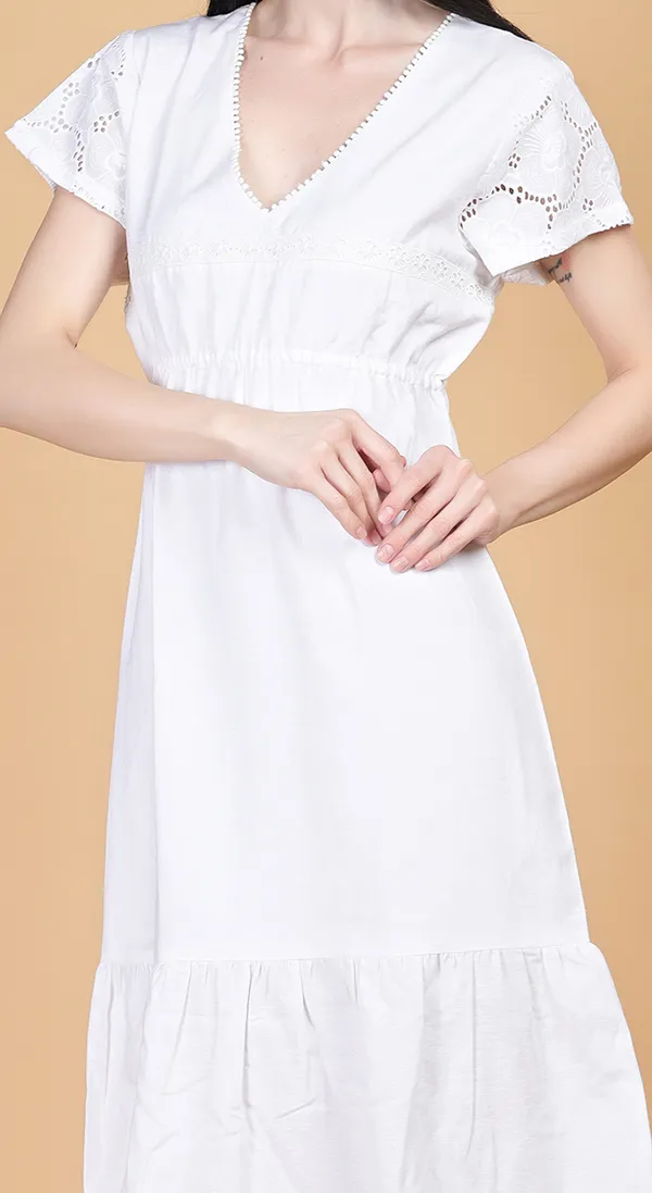 White_Woven_Cotton_A-line_Midi_Dress_with_soft_gather