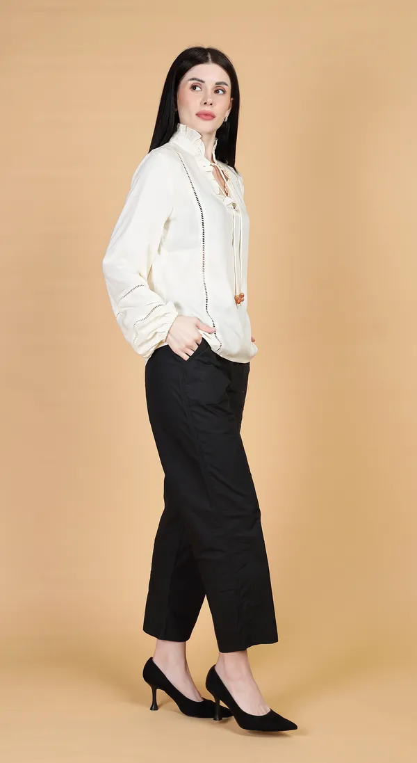 Cream_Woven_Premium_Viscose_Ruffle_Top_with_beaded_ties_with_Complimentary_Scrunchie