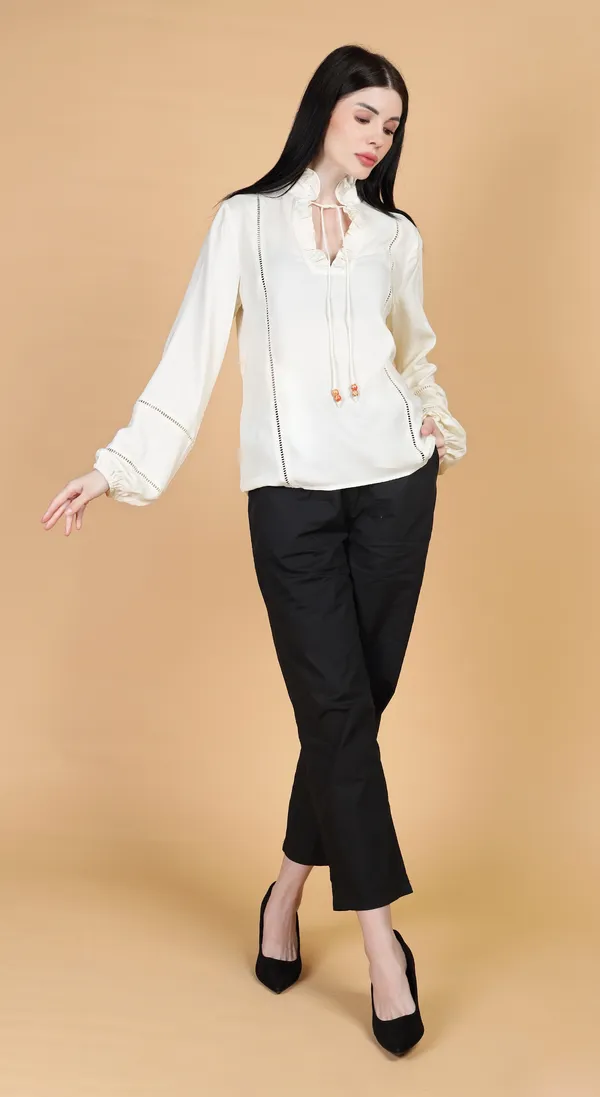 Cream_Woven_Premium_Viscose_Ruffle_Top_with_beaded_ties_with_Complimentary_Scrunchie