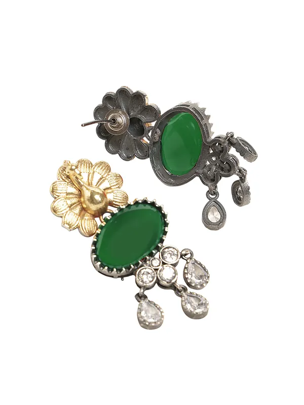 Gold_Silver_Flower_Black_stone_Neckwear_with_Earrings_For_Women_&_Girls
