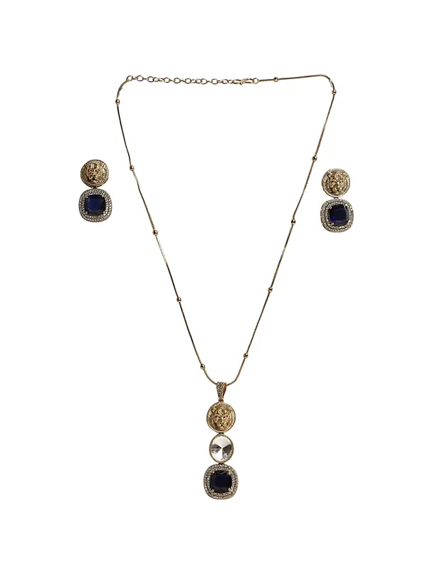 Gold_Plated_Pendant_White_and_Blue_Stone_with_Chain_and_Earrings