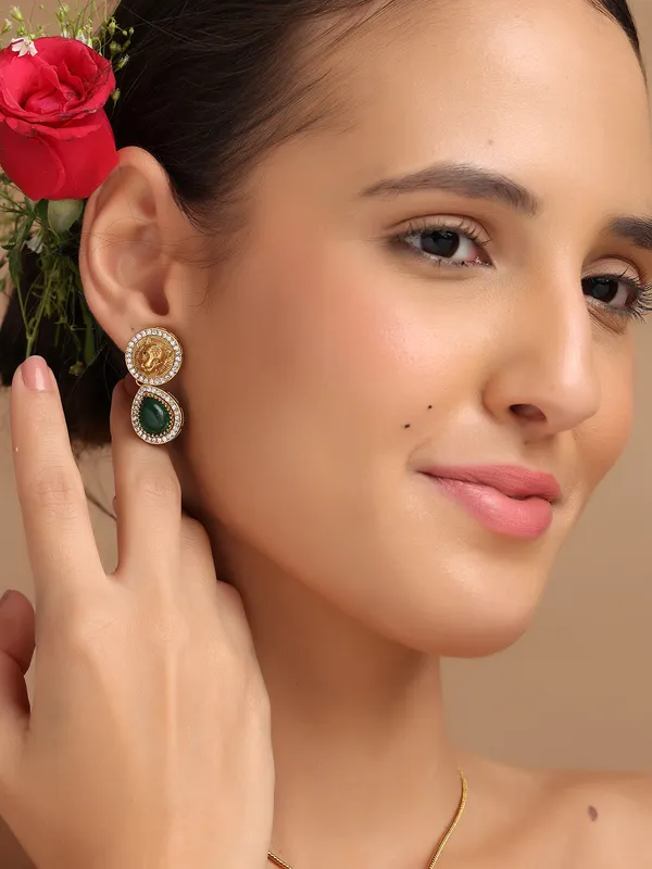 Gold_Plated_Pendant_Green_Stone_with_Chain_and_Earrings_For_Women_&_Girls