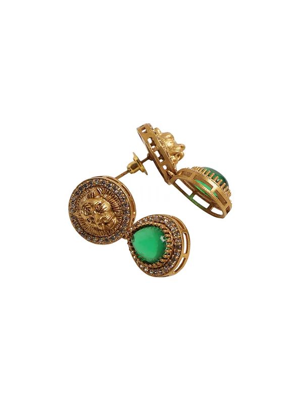 Gold_Plated_Pendant_Green_Stone_with_Chain_and_Earrings_For_Women_&_Girls