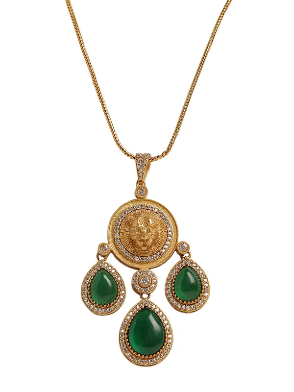 Gold_Plated_Pendant_Green_Stone_with_Chain_and_Earrings_For_Women_&_Girls