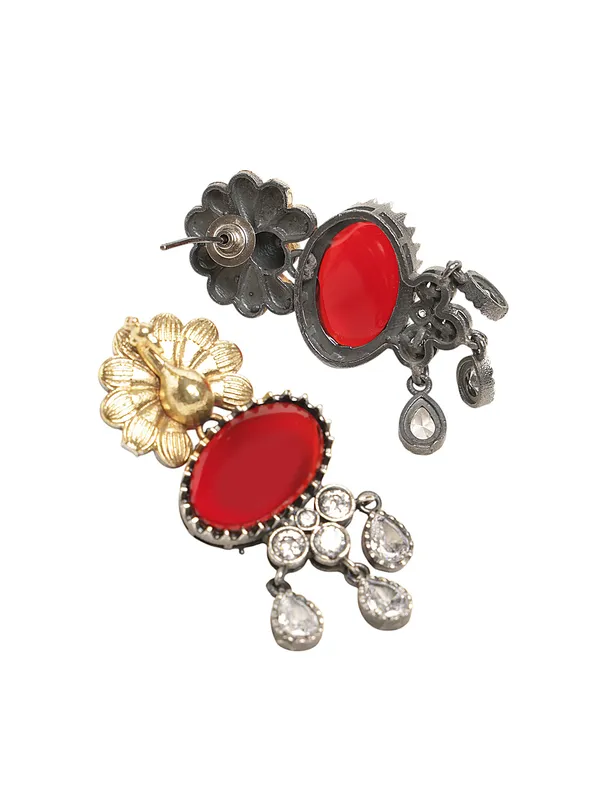 Gold_Silver_Flower_Red_stone_Neckwear_with_Earrings_For_Women_&_Girls