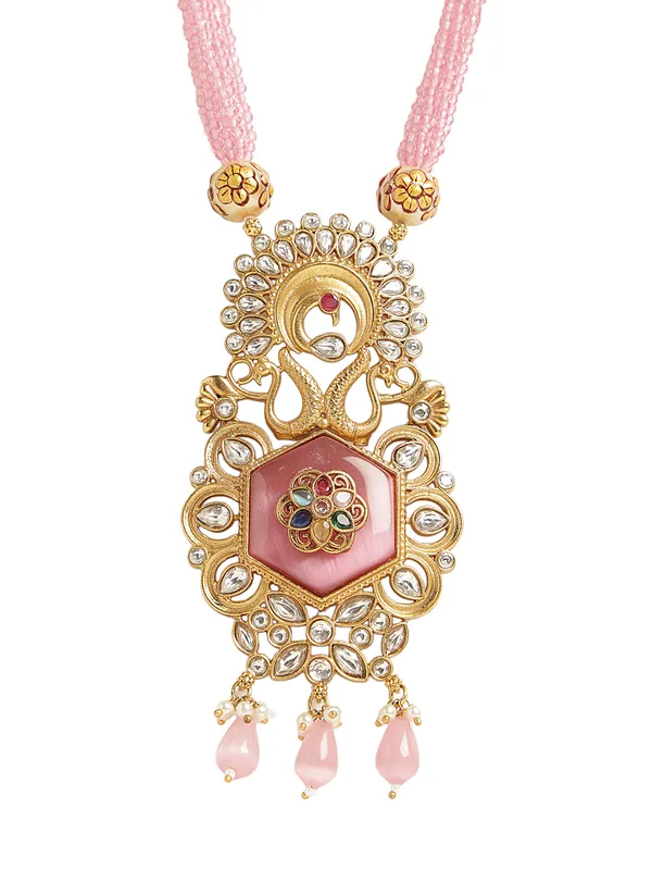 Beautiful_white_and_Pink_bead_Gold_plated_Necklace_with_earrings_for_Women_&_Girls