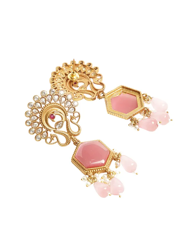 Beautiful_white_and_Pink_bead_Gold_plated_Necklace_with_earrings_for_Women_&_Girls