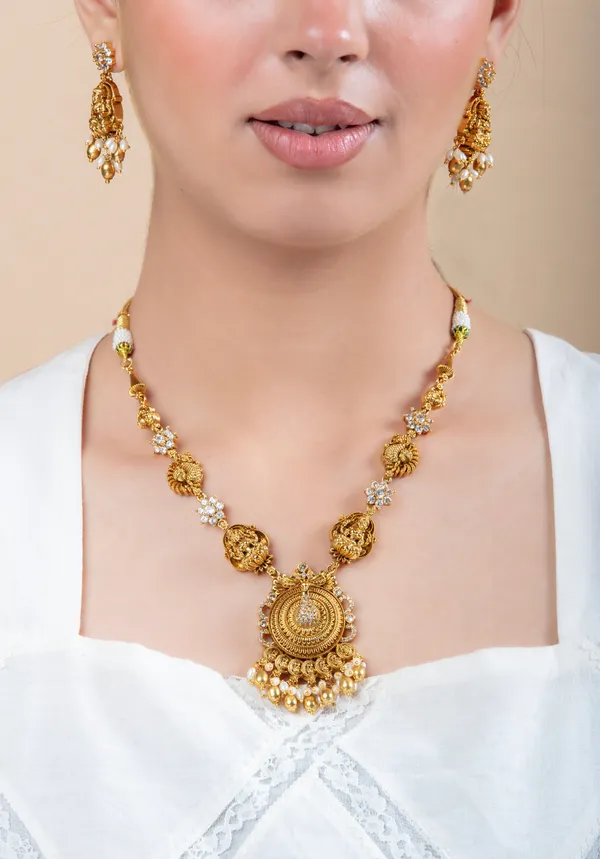 White_&_Golden_Metal_Elegant_&_Premium_Earring_&_Necklace_Set_For_Women_&_Girls