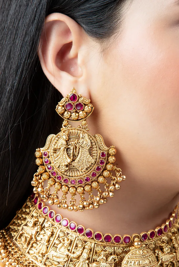 Pink_&_Golden_Metal_Wedding_Set,_Elegant_&_Premium_Earring_&_Necklace_