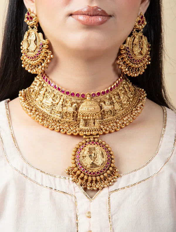 Pink_&_Golden_Metal_Wedding_Set,_Elegant_&_Premium_Earring_&_Necklace_