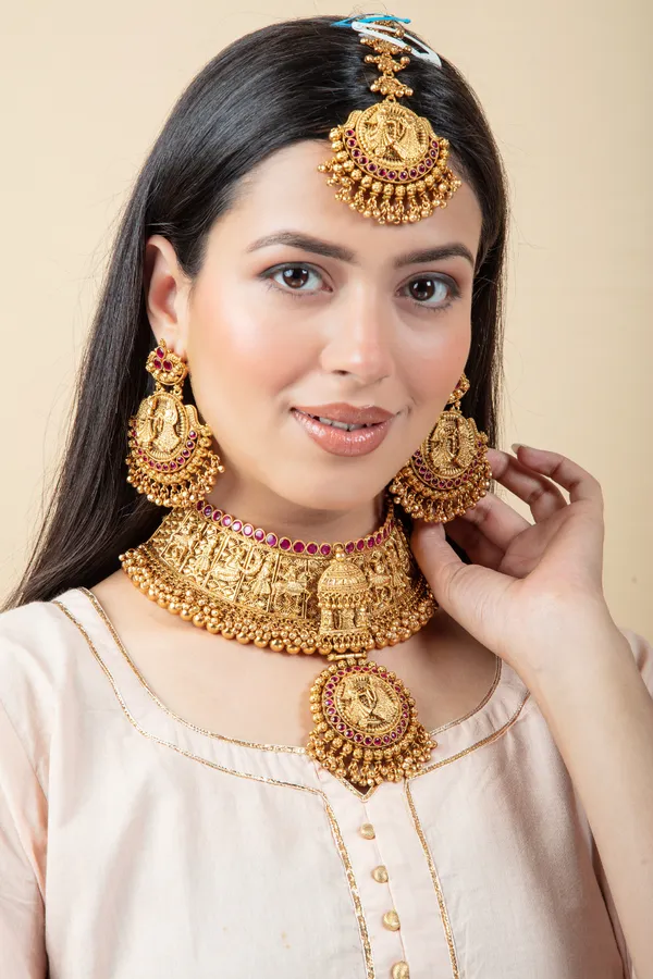 Pink_&_Golden_Metal_Wedding_Set,_Elegant_&_Premium_Earring_&_Necklace_