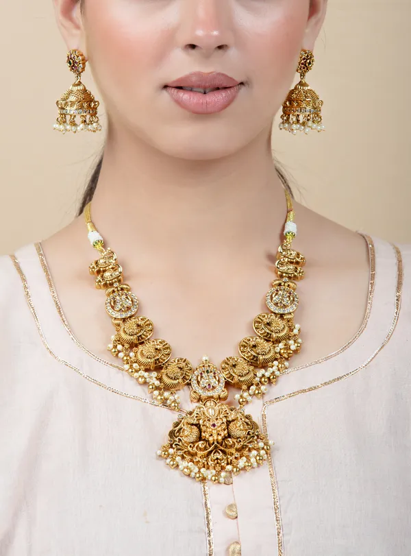 White_&_Golden_Metal_Elegant_&_Premium_Earring_&_Necklace_Set_For_Women_&_Girls