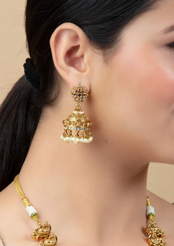White_&_Golden_Metal_Elegant_&_Premium_Earring_&_Necklace_Set_For_Women_&_Girls