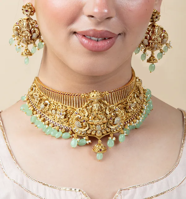 Green_,_Golden_&_White_Metal_Elegant_&_Premium_Earring_&_Necklace_Set_For_Women_&_Girls