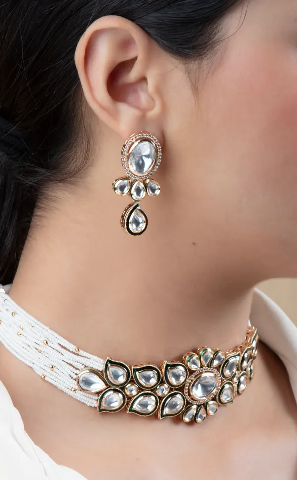 White_,_Black_&_Silver_Metal_Elegant_&_Premium_Earring_&_Necklace_Set_For_Women_&_Girls