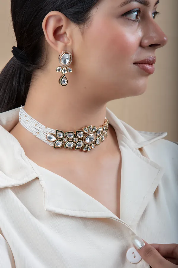 White_,_Black_&_Silver_Metal_Elegant_&_Premium_Earring_&_Necklace_Set_For_Women_&_Girls