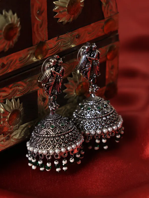 Traditional_oxidized_silver_jhumka-style_earring_For_Women_&_Girls
