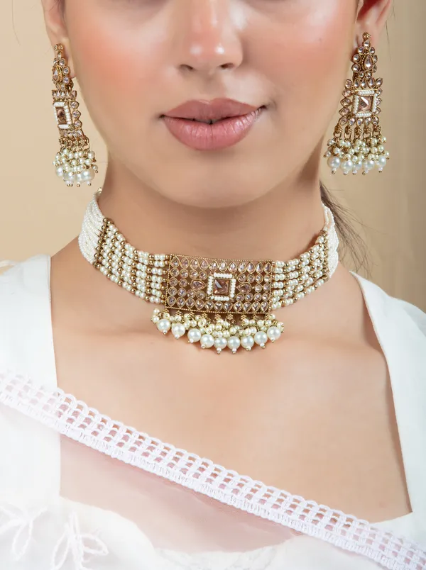 White_&_Pink_Metal_Elegant_&_Premium_Earring_&_Necklace_Set_For_Women_&_Girls