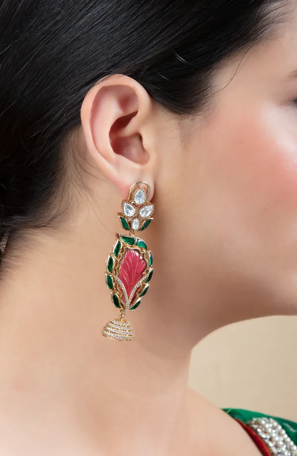 Green,_Red_&_Silver_Metal_Elegant_&_Premium_Earring_For_Women_&_Girls