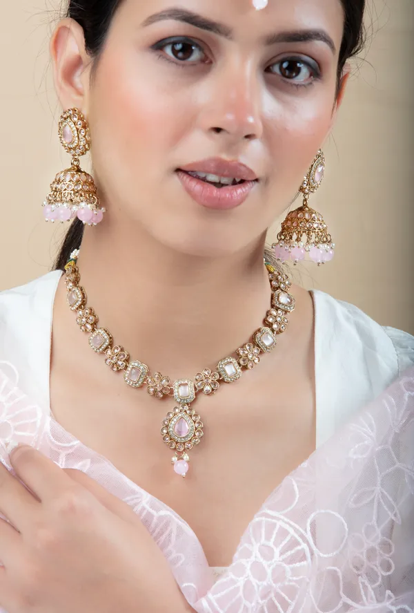 White_&_Golden_Metal_Elegant_&_Premium_Earring_&_Necklace_Set_For_Women_&_Girls