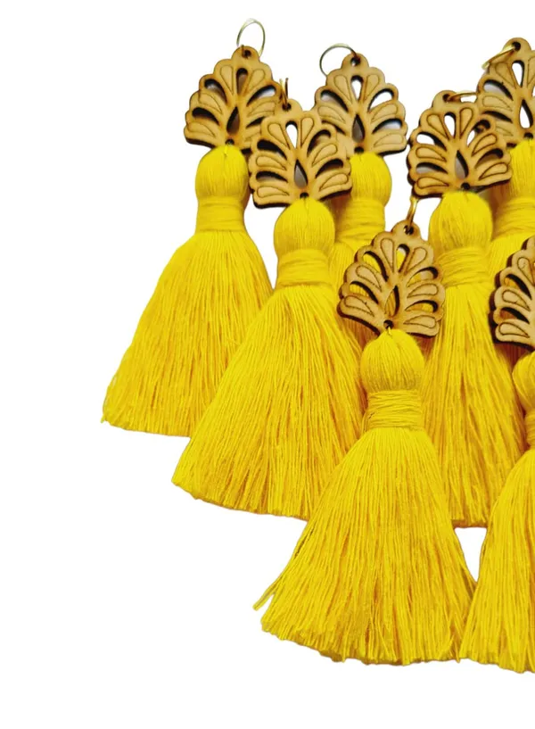 Bright_Yellow_Mini_Cotton_Handmade_Tassels_with_wooden_leaf_,_Pack_of_10