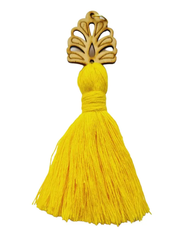 Bright_Yellow_Mini_Cotton_Handmade_Tassels_with_wooden_leaf_,_Pack_of_10