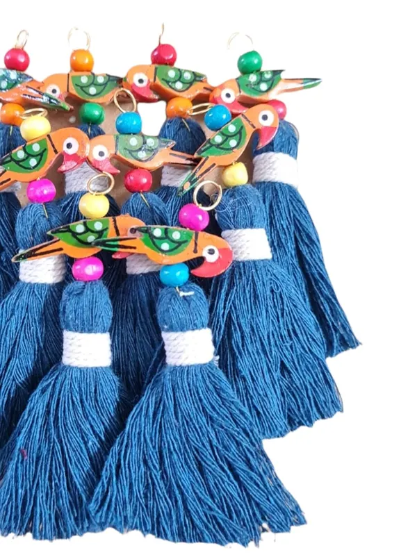 Mini_Cotton_Tassels_with_Parrots_(Pack_of_10)_(Prussian_Blue)