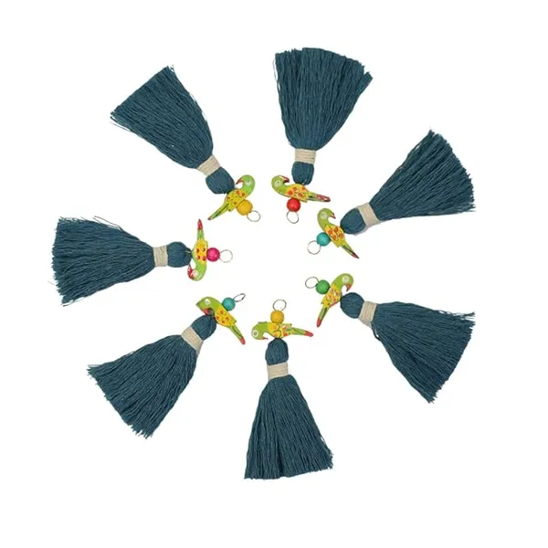 Mini_Cotton_Tassels_with_Parrots_(Pack_of_10)_(Prussian_Blue)