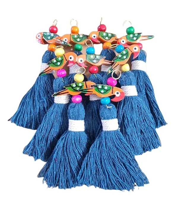 Mini_Cotton_Tassels_with_Parrots_(Pack_of_10)_(Prussian_Blue)
