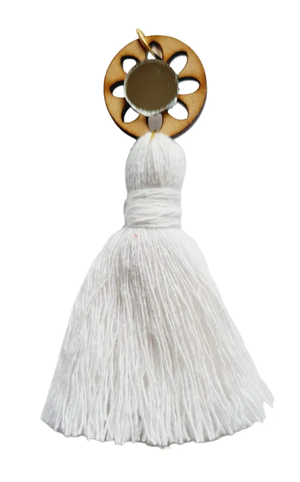 White_Mini_Cotton_Handmade__Tassels_with_mirrors_,_Pack_of_10