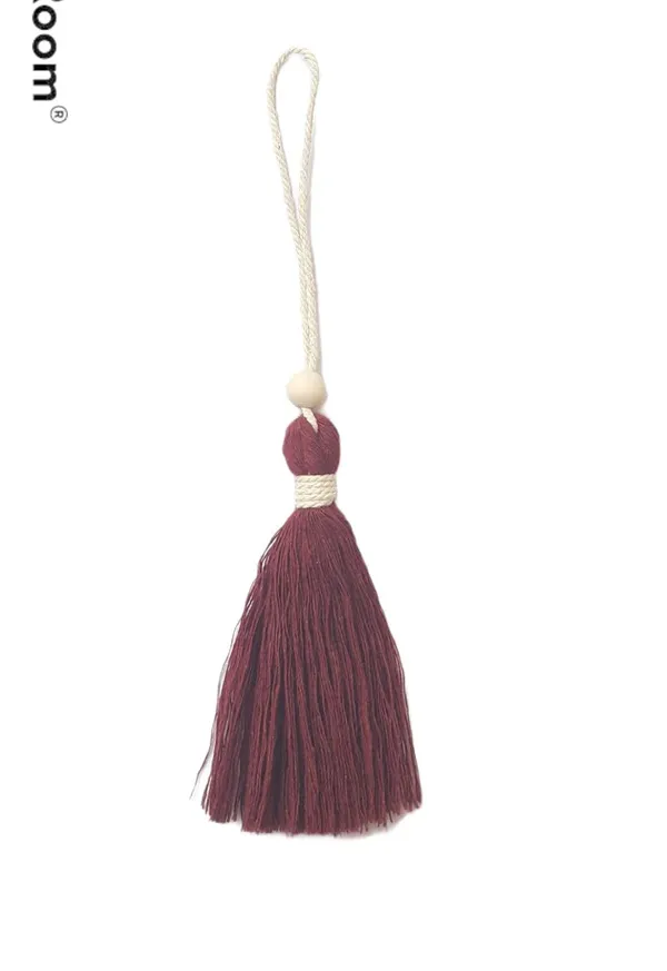 Burgundy_Long_Cotton_Handmade_Tassels_With_wooden_beads_,__Pack_Of_10