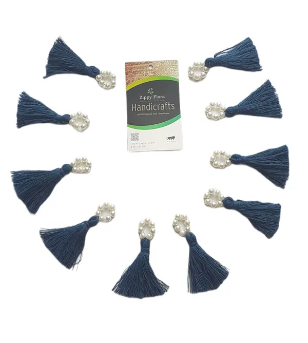 Mini_Cotton_Tassels_with_Pearls_for_Saree/Blouse/Dupatta/DIY/Decor,_Pack_of_10_(Prussian_Blue)