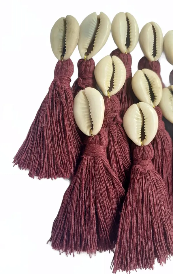 Burgundy_Mini_Cotton_Handmade_Tassels_With_Cowrie_Shells_,__Pack_Of_10