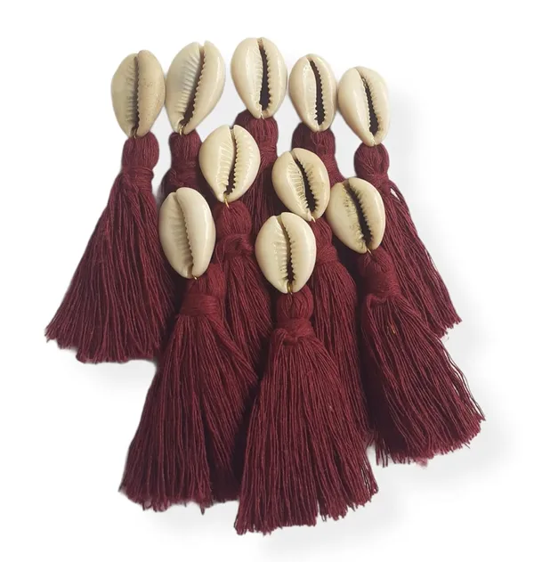 Burgundy_Mini_Cotton_Handmade_Tassels_With_Cowrie_Shells_,__Pack_Of_10