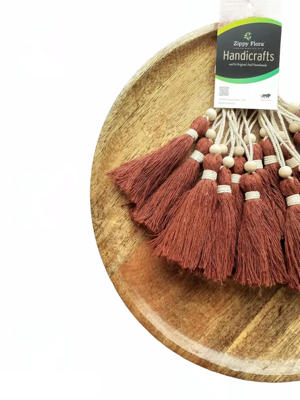 Rust_Brown_Long__Handmade_Cotton_Tassels_with_Wooden_Beads_for_DIY,_Wall_Crafts_and_Projects,_Pack_of_10