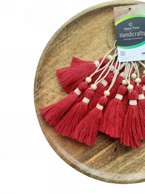 Red_Long_Handmade_Cotton_Tassels_with_Wooden_Beads_for_DIY,Wall_Crafts_and_Projects,Pack_of_10