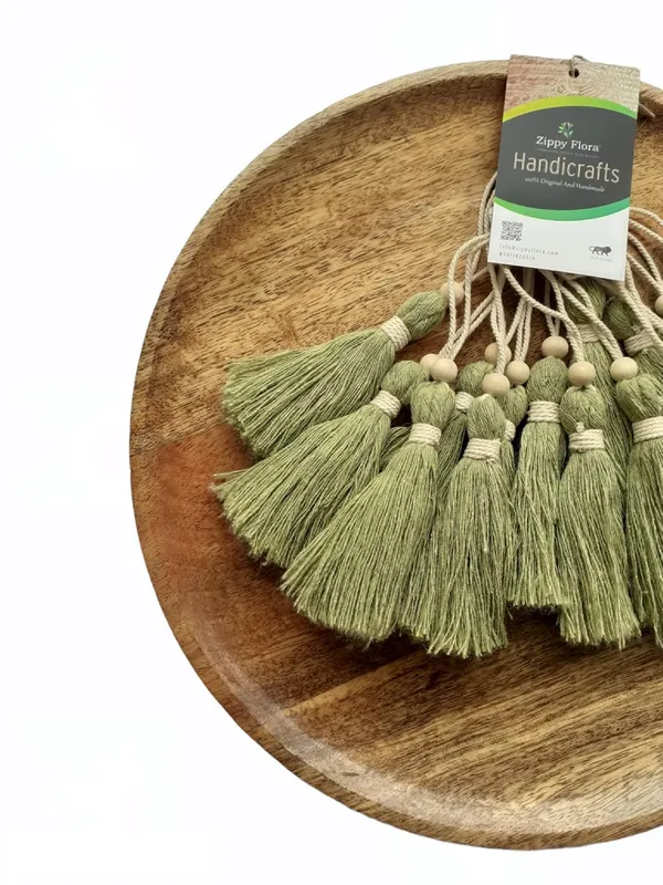Seagreen__Long_Cotton_Handmade_Tassels_With_Wooden_Beads,__Pack_Of_10