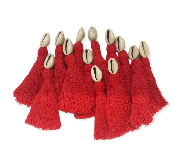 Red_Mini_Cotton_Handmade_Tassels_With_Cowrie_Shells_,__Pack_Of_10