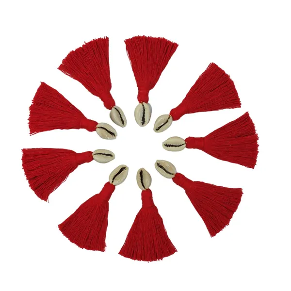 Red_Mini_Cotton_Handmade_Tassels_With_Cowrie_Shells_,__Pack_Of_10