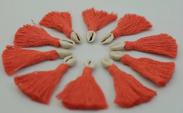 Orange_Mini_Cotton_Handmade_Tassels_With_Cowrie_Shells_,__Pack_Of_10