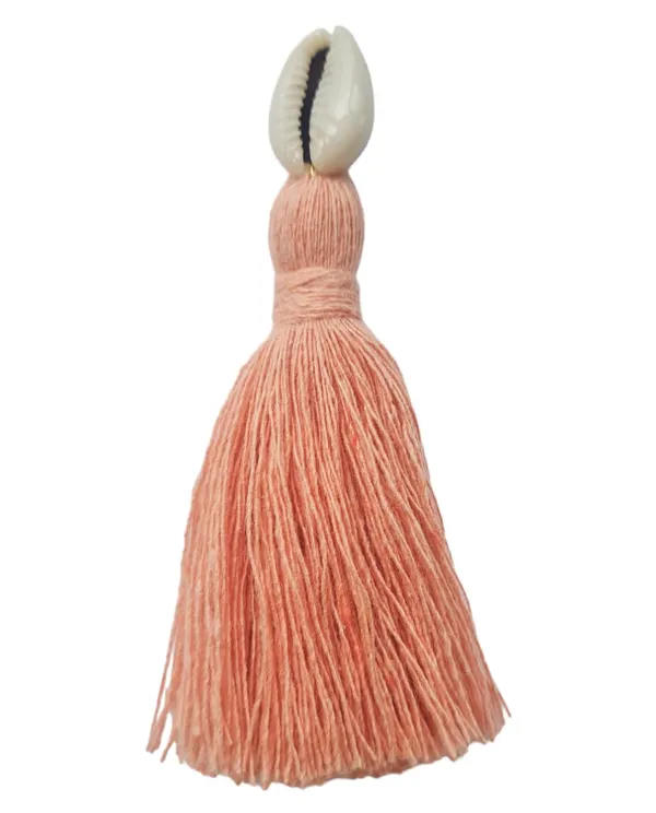 Peach__Mini_Cotton_Handmade_Tassels_With_Cowrie_Shells_,__Pack_Of_10